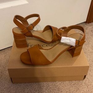 Size 7.5 leather tan sandals by Francesca’s
